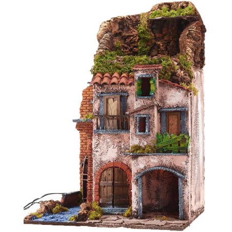 Pueblo iluminado con molino en funcionamiento cm 40x40x65 h para