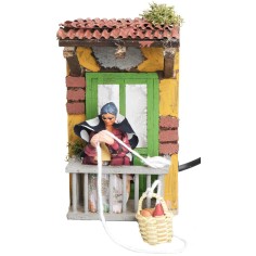 Donna con paniere 8 cm in movimento per presepe Mondo Presepi