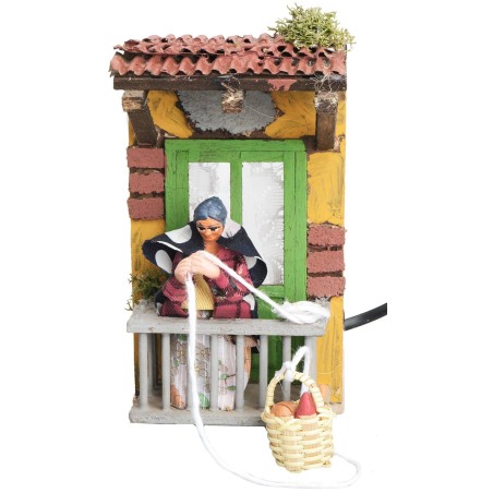 Donna con paniere 8 cm in movimento per presepe Mondo Presepi