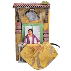 Signora con battipanni 10 cm in movimento per presepe Mondo