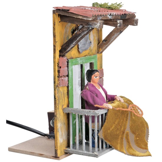 Lady with carpet beater 10 cm moving for Mondo nativity scene