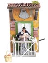 Woman on the balcony with basket 10 cm in motion