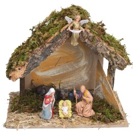 Hut with complete Nativity and side fence cm 24x14.5x20.5 h