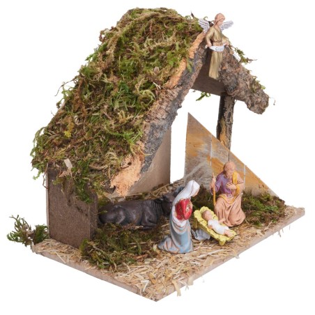 Hut with complete Nativity and side fence cm 24x14.5x20.5 h