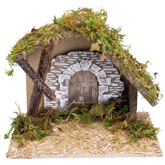 Capanna con parete in gesso cm 23,5x14,5x20 h per presepe Mondo