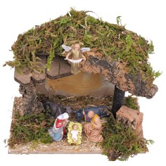 Hut with side canopy complete with Landi statues cm 2