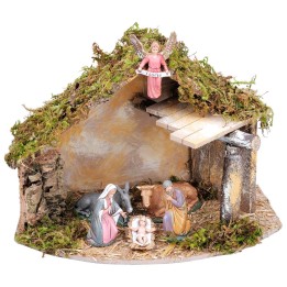 Hut with side canopy complete with Landi statues cm 32x18x23 h