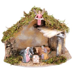 Hut with side canopy complete with Landi statues cm 32x18x23 h
