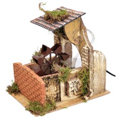 Molino de agua funcionando con muro frontal, cm 23x18x23 h 2