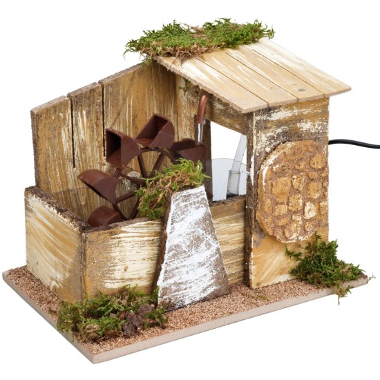 Mulino ad acqua funzionante tetto spiovente, cm 24,5x16x18,5h