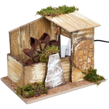 Working water mill with sloping roof, cm 24.5x16x18.5h