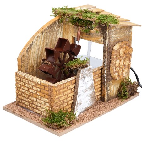 Mulino ad acqua funzionante con ruota laterale, cm 24,5x16x18,5