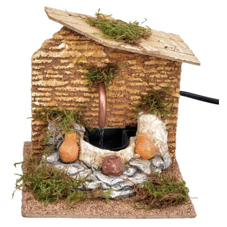 Fountain with sloping roof and working pump 15x15x15 cm h