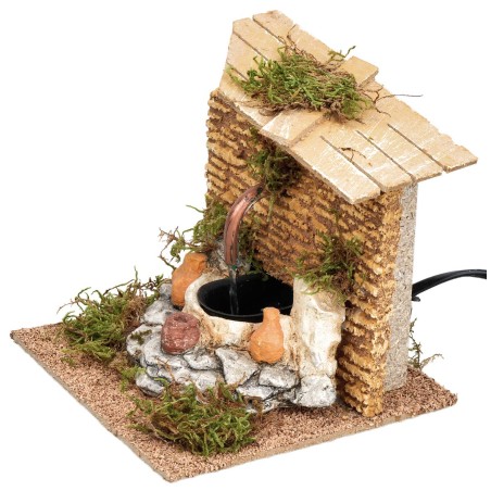Fountain with sloping roof and working pump 15x15x15 cm h