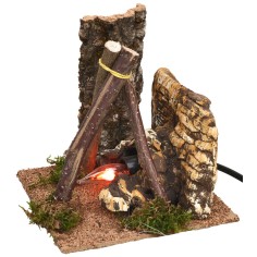 Bivouac with working fire 14x14x14.5 cm h for Mondo nativity scene 2