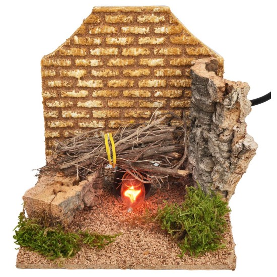Hearth with working fire cm 14x14x14 h for Mondo nativity scene