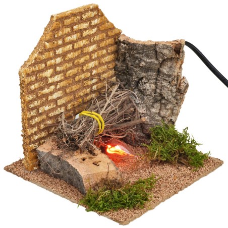 Focolare con fuoco funzionante cm 14x14x14 h per presepe Mondo