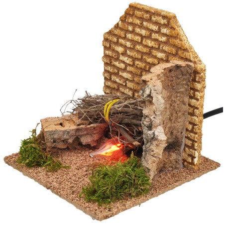 Focolare con fuoco funzionante cm 14x14x14 h per presepe Mondo