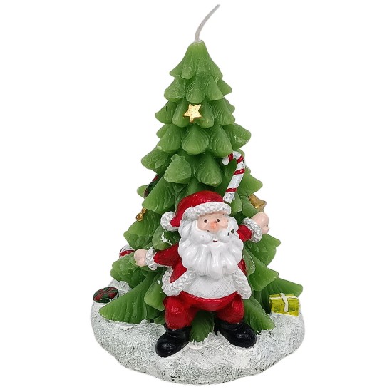 Candela Natalizia con albero e Babbo Natale cm 13,5 h