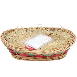 Oval wicker basket in red and green with kit cm 41x35x15h