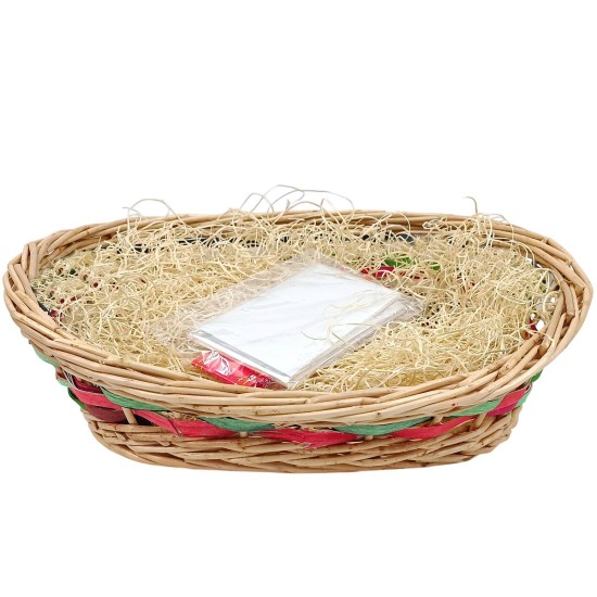 Cestino ovale in vimini rosso e verde con kit cm 41x35x15h