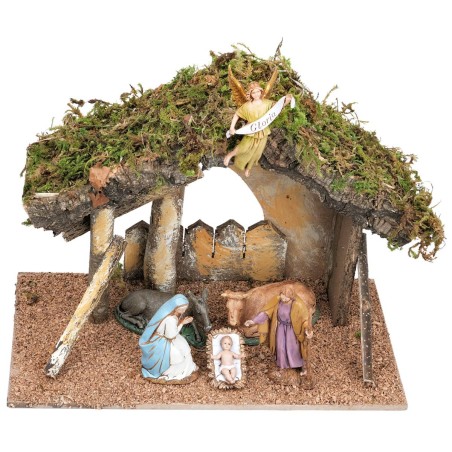 Hut with fence complete with Landi statues cm 31.5x17x23