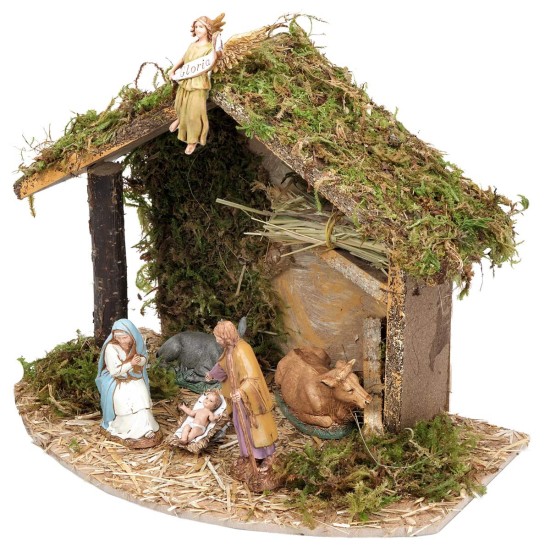 Capanna con fieno completa di statue Landi cm 32x18x23 h