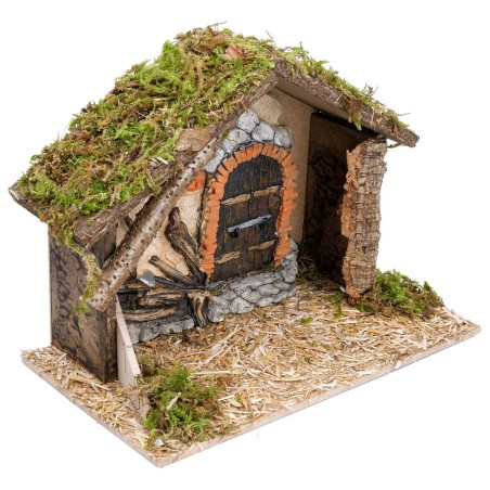Capanna con parete in gesso cm 31x17x23 h per presepe Mondo