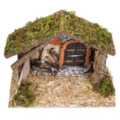 Capanna con parete in gesso cm 31x17x23 h per presepe Mondo 2