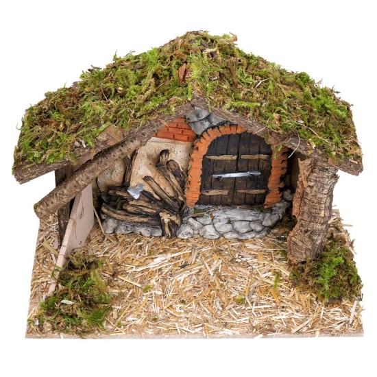 Capanna con parete in gesso cm 31x17x23 h per presepe Mondo