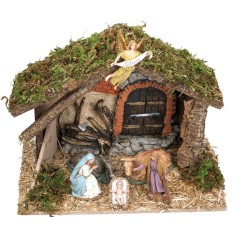 Hut with plaster background complete with Landi statues cm 2