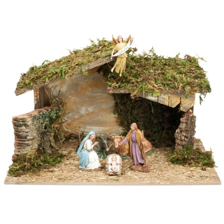 Hut with irregular roof complete with Landi statues cm 40x23x23