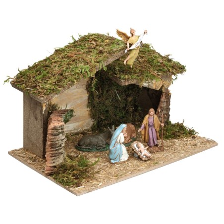 Hut with irregular roof complete with Landi statues cm 40x23x23