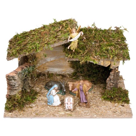 Hut with irregular roof complete with Landi statues cm 40x23x23