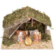 Hut with central platform complete with Fontanini statues cm 2