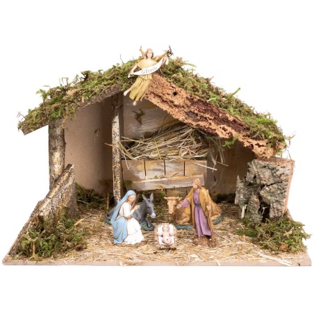 Capanna con mangiatoia completa di statue Landi cm 40x23x24 h