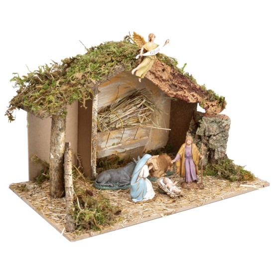 Capanna con mangiatoia completa di statue Landi cm 40x23x24 h