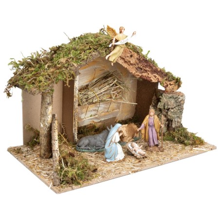 Capanna con mangiatoia completa di statue Landi cm 40x23x24 h