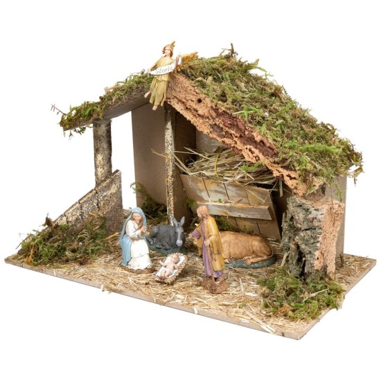 Cabaña con pesebre completo de estatuas Landi cm 40x23x24 h