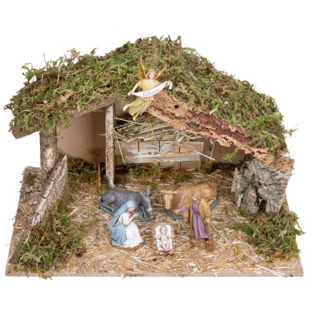Cabaña con pesebre completa con estatuas Landi cm 40x23x24 h