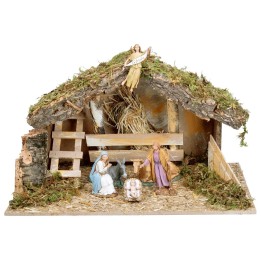 Stable with manger and side ladder complete with Landi statues