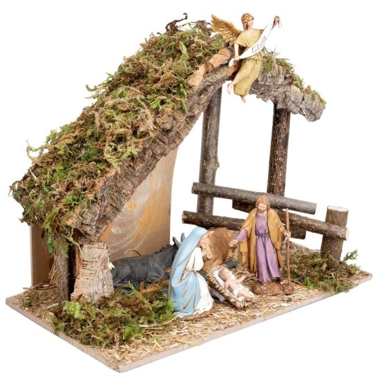 Hut with fence complete with Landi statues cm 31.5x17x23