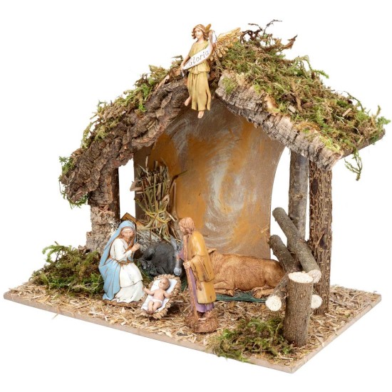 Hut with fence complete with Landi statues cm 31.5x17x23 h