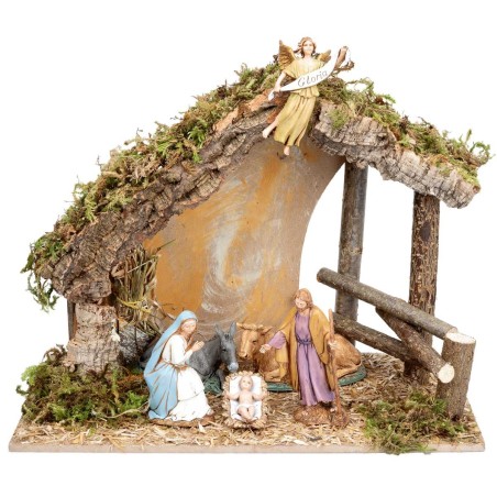 Hut with fence complete with Landi statues cm 31.5x17x23