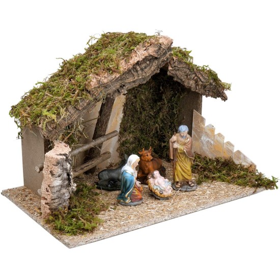 Hut with fence complete with nativity cm 50x29x32 h