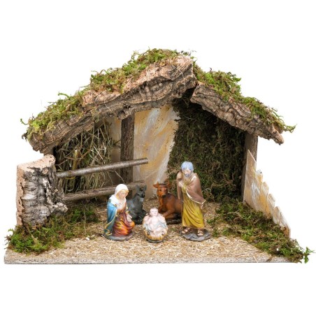 Hut with fence complete with nativity cm 50x29x32 h