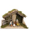 Hut with fence complete with nativity cm 50x29x32 h