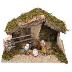 Hut with fence complete with nativity cm 50x29x32 h 2