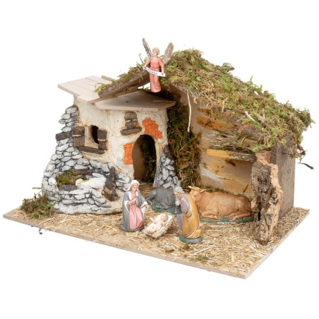 Capanna con struttura in resina completa di statue Landi cm 40x23x23,5 h