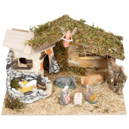 Capanna con struttura in resina completa di statue Landi cm 40x23x23,5 h